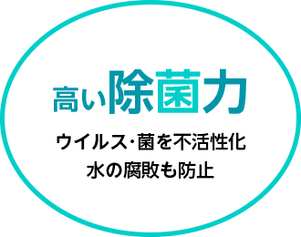 高い除菌力 ウイルス･菌を不活性化 水の腐敗も防止